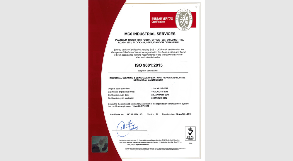 ISO 9001:2015 Industrial Cleaning Sewerage Operations, Repair And Routine Mechanical Maintenance